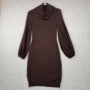 Moda International Sweater Dress Womens Small Brown Silk Cashmere Cowl Neck